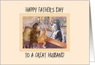 Happy Father’s Day Husband, cats at a bar having a drink card