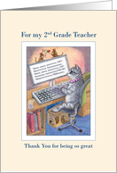 Thank you 2nd grade Teacher, cat on a computer card