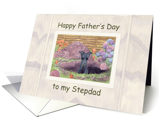 Happy Father's Day, dog in the garden, Stepdad Father's Day card
