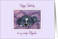 Happy Birthday Neighbor, puppy dog under a blanket card