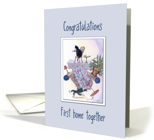 Congratulations, first home together - cat & dog on moving day card