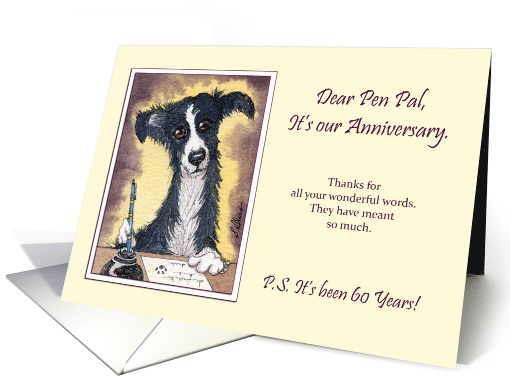 Pen Pal Anniversary, border collie dog writing a letter... (1471420)