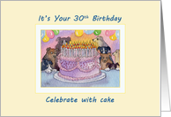 30th Birthday dog card, party dogs with birthday cake and candles card