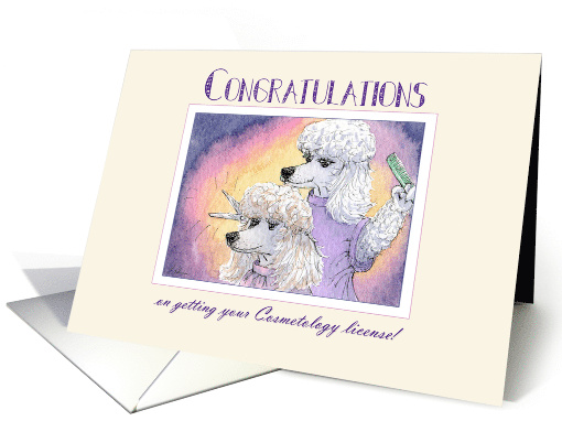 Congratulations, cosmetology license, poodle dog hairdresser card