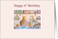 Happy 9th Birthday, Corgis in a cake shop choosing birthday cakes card
