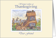 Thanksgiving wishes dear friend, corgi dogs in a shoe house card