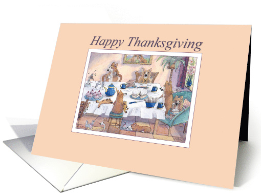 Happy Thanksgiving, corgi dogs eating cake card (1473454)