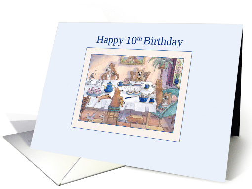 Happy 10th Birthday dog card, Corgi birthday party card (1475580)