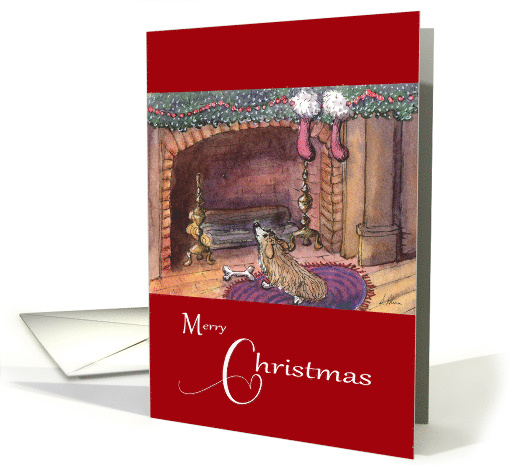 Merry Christmas, Corgi dog by the fireplace card (1475690)