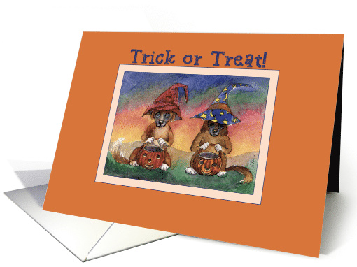 Trick or Treat! Dogs with pumpkin pails halloween card (1476056)