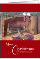 Merry Christmas Grandma, Corgi dog by the fireplace card