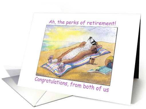 Retirement Congratulations, corgi dog sunbathing card (1481634)