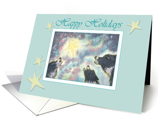 Happy Holidays, border collie dogs under the Christmas star card