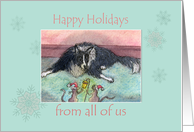 Happy Holidays from all of us, border collie dog and christmas mice card