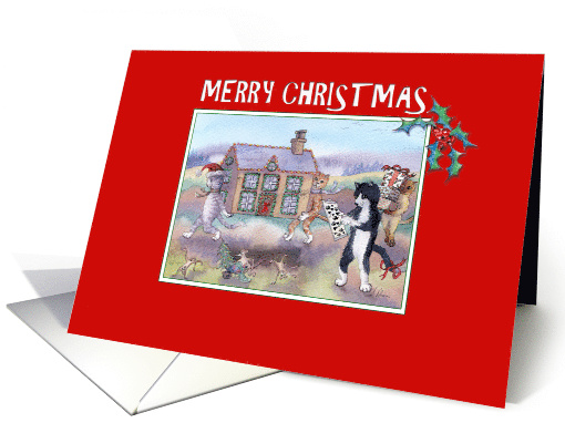 Merry Christmas cat card, cats moving house at Christmas card