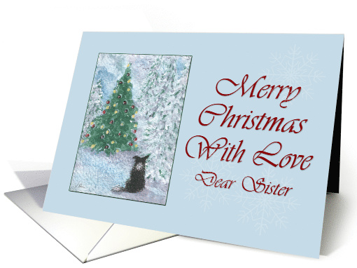 Merry Christmas with love sister, border collie & Christmas tree card