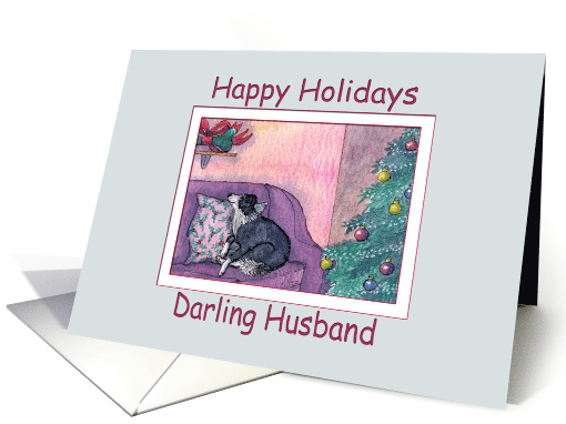 Happy Holidays Husband, border collie dog & Christmas present card