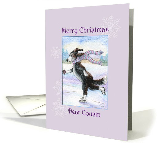 Merry Christmas cousin, border collie dog ice skating card (1490950)