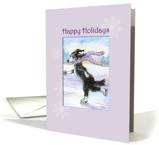 Happy Holidays, border collie dog ice skating card (1490952)