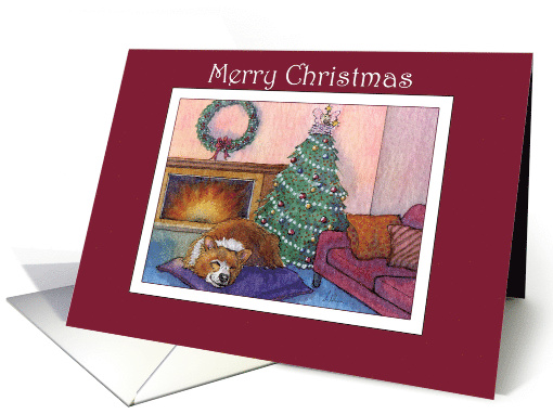 Merry Christmas, corgi dog by the fireside card (1494656)