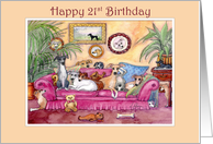 Happy 21st Birthday, greyhound dogs on the sofa card