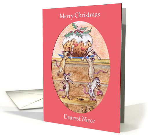 Merry Christmas Niece, mice eating a Christmas pudding card (1496106)