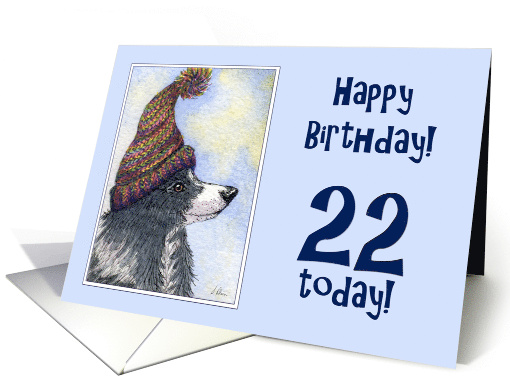 Happy Birthday, 22 today, border collie dog in bobble hat card