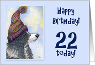 Happy Birthday, 22 today, border collie dog in bobble hat card