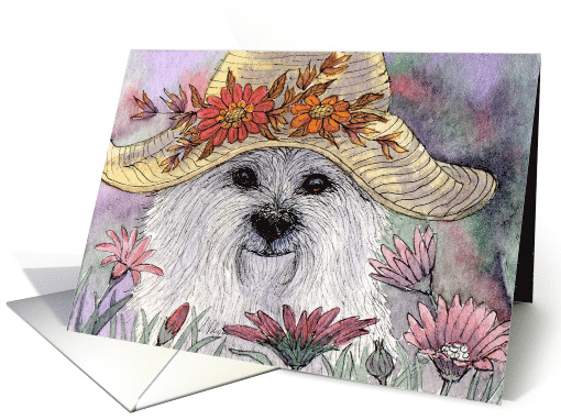 Westie dog among flowers, blank card (1509044)