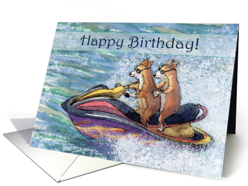 Happy Birthday, corgi dogs on a speedboat, card (1509460)