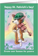 Happy St. Patrick’s Day, from our house to yours, corgi dog leprechaun card