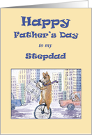 Happy Father’s Day, Stepdad, corgi dog on a unicycle card