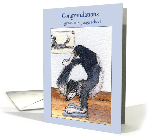 Congratulations, yoga school graduation, sheepdog in yoga pose card
