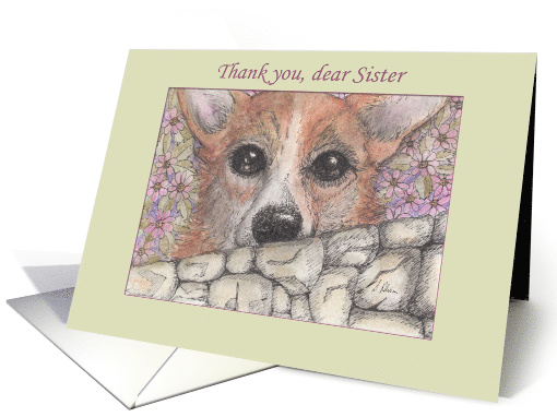 Thank you, dear Sister corgi dog looking over the wall card (1521286)