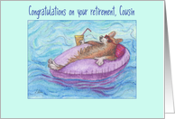 Congratulations on your retirement, Cousin, corgi dog chilling at sea card