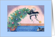Border Collie Dog in a Christmas Tree, Blank card
