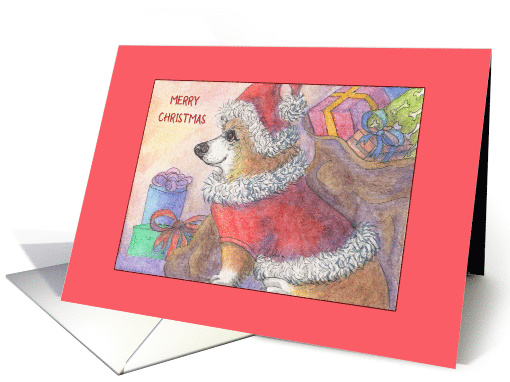 Corgi Dog in Santa Claus Costume, Blank card (1538234)