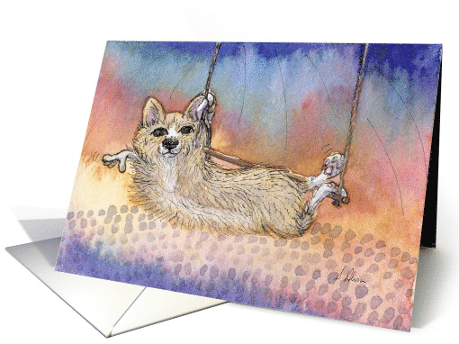 Corgi Dog Trapeze Artist, Blank card (1547220)