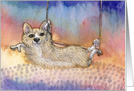 Corgi Dog Trapeze Artist, Blank card