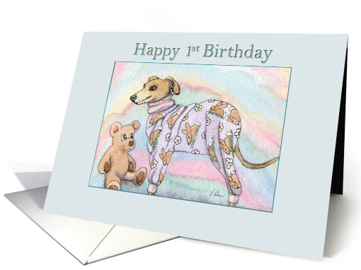 Happy 1st Birthday, Greyhound in Pyjamas card (1553600)