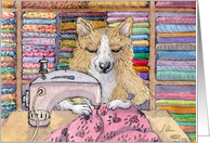 Corgi Dog, Sewing a Quilt, Blank card