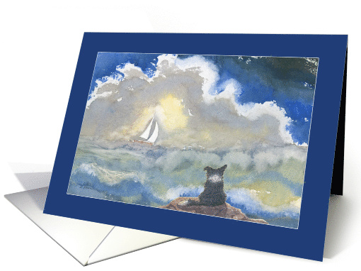 Border Collie Dog Staring Out to Sea, Blank card (1573352)