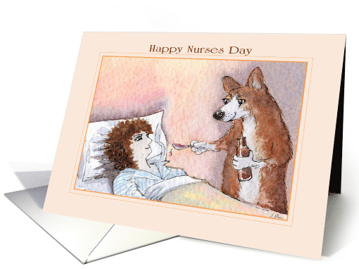 Corgi Dog Nurse Looking After Human Patient card (1615384)