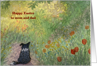 Happy Easter traditional paper greeting card mom and dad dog border collie flowers card