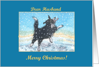 merry christmas, paper cards, dog, snow, husband, card