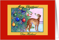 christmas card, paper card, whippet, husband, card