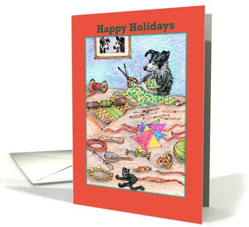 happy holidays, paper card, dog, card (506260)