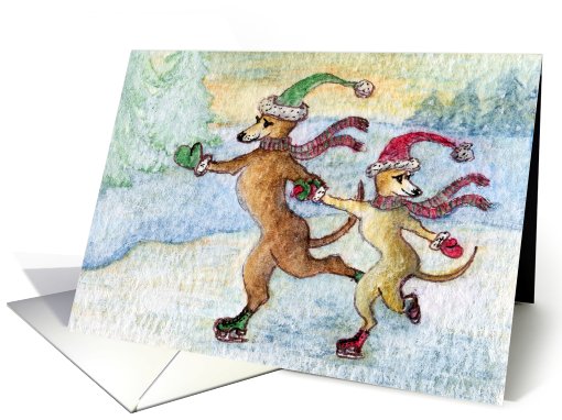 Ice skating, whippet, blank card, card (515799)