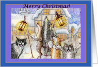 Business Christmas cards, dogs and cats, singing carols, card