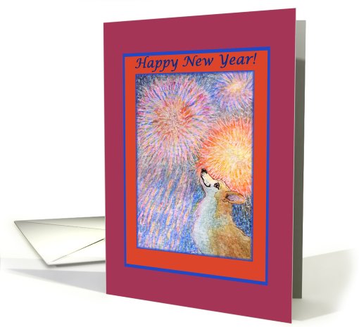 happy new year, corgi, dog, fireworks, card (522590)